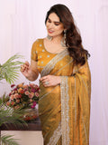 Superb Mustard Yellow Sequins Chiffon Haldi Wear Saree With Blouse