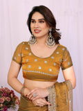 Superb Mustard Yellow Sequins Chiffon Haldi Wear Saree With Blouse