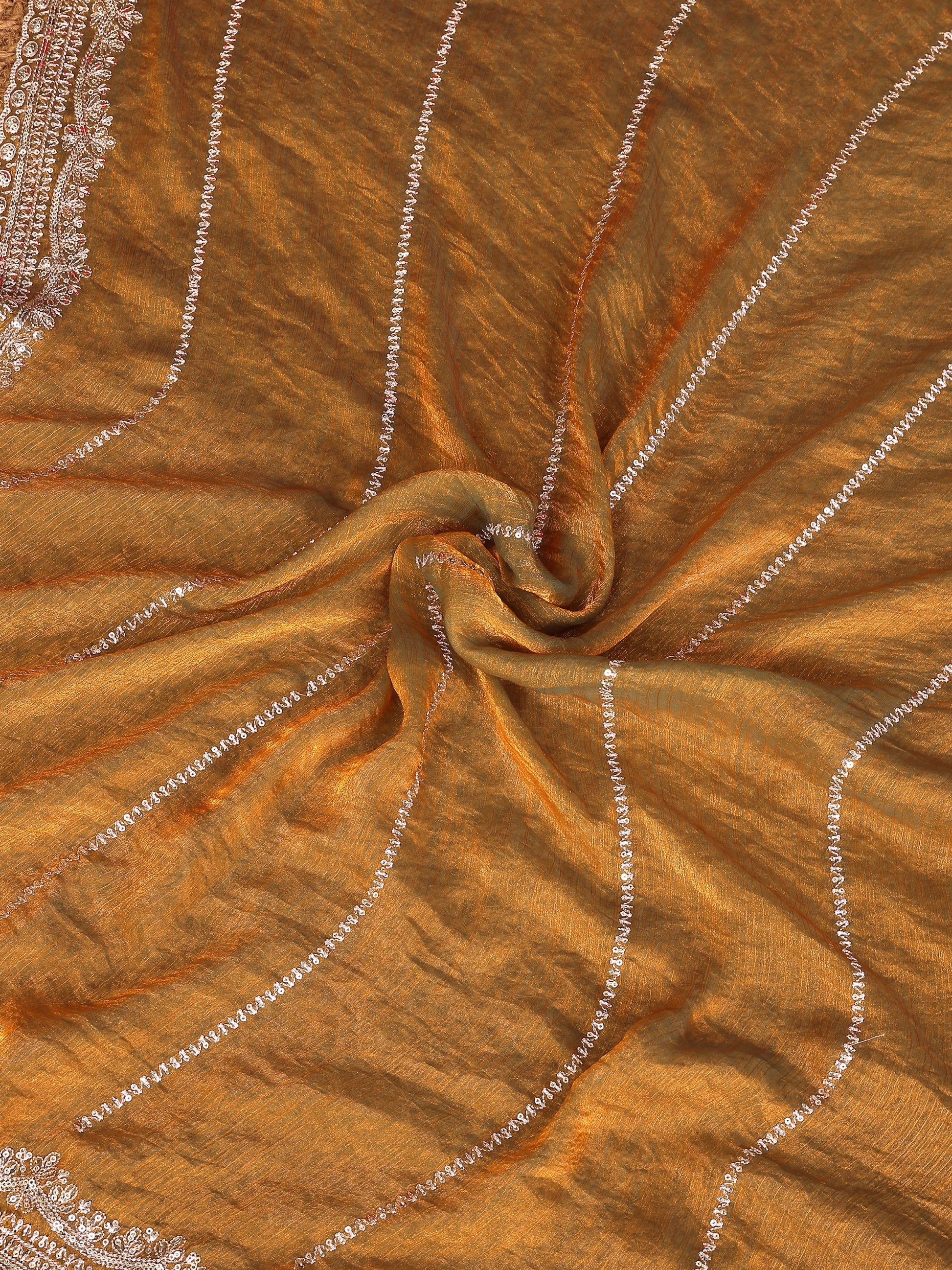 Superb Mustard Yellow Sequins Chiffon Haldi Wear Saree With Blouse