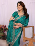 Stunning Teal Green Zari Embroidery Chiffon Event Wear Saree With Blouse