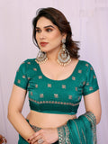 Stunning Teal Green Zari Embroidery Chiffon Event Wear Saree With Blouse