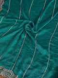 Stunning Teal Green Zari Embroidery Chiffon Event Wear Saree With Blouse