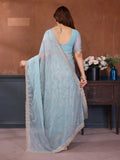 Enchanting Sky Blue Embroidered Georgette Traditional Saree With Blouse