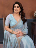 Enchanting Sky Blue Embroidered Georgette Traditional Saree With Blouse