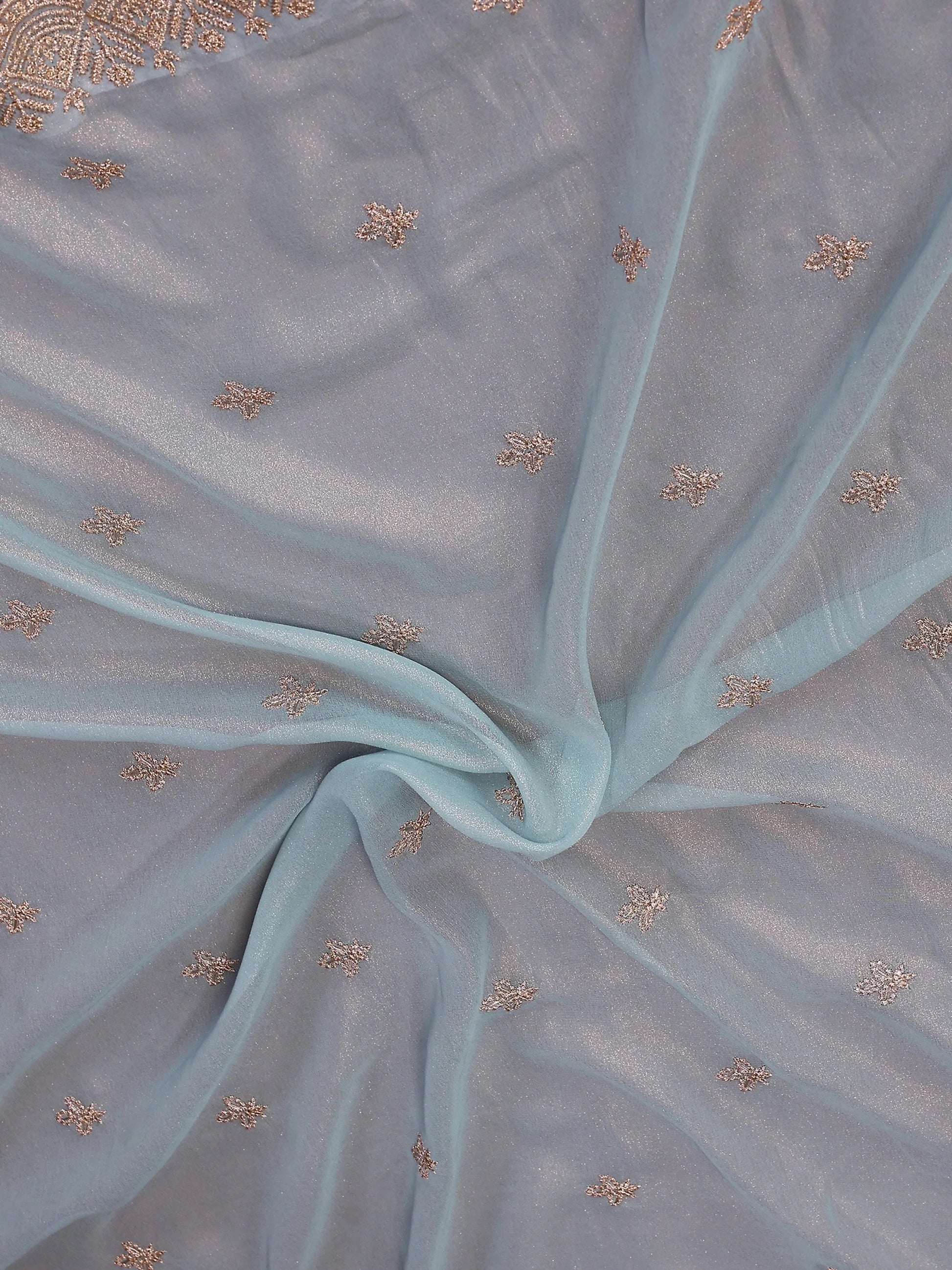 Enchanting Sky Blue Embroidered Georgette Traditional Saree With Blouse