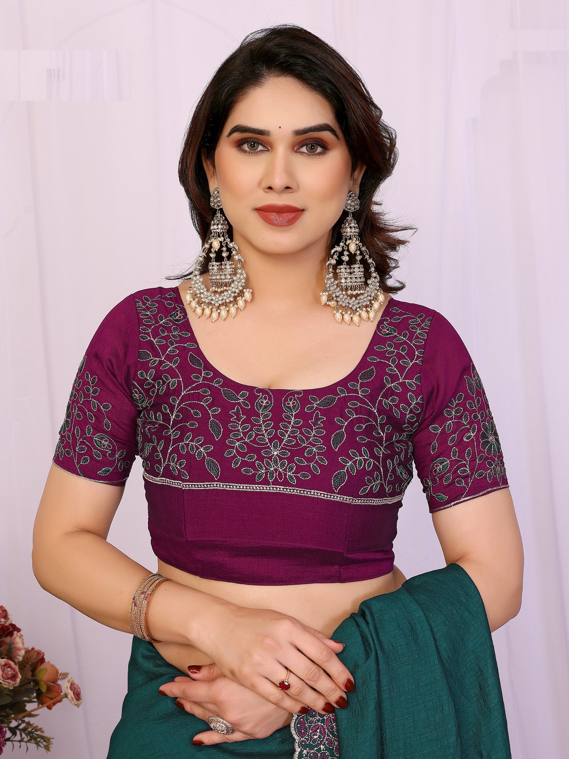 Attractive Teal Green Border Work Silk Evening Wear Saree With Blouse