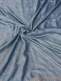 Lavish Dusty Blue Zari Embroidered Silk Engagement Wear Saree With Blouse