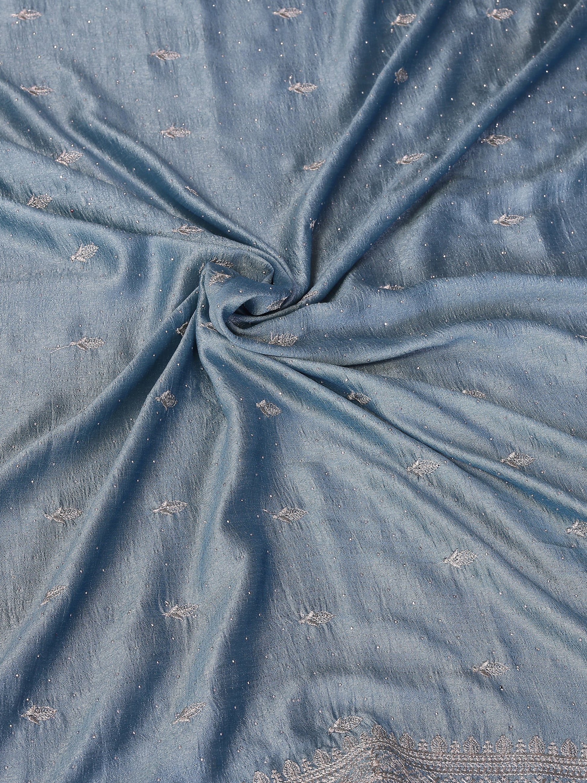 Lavish Dusty Blue Zari Embroidered Silk Engagement Wear Saree With Blouse