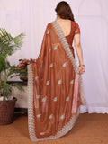 Fantastic Brown Zari Embroidery Georgette Festive Wear Saree With Blouse