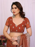 Fantastic Brown Zari Embroidery Georgette Festive Wear Saree With Blouse
