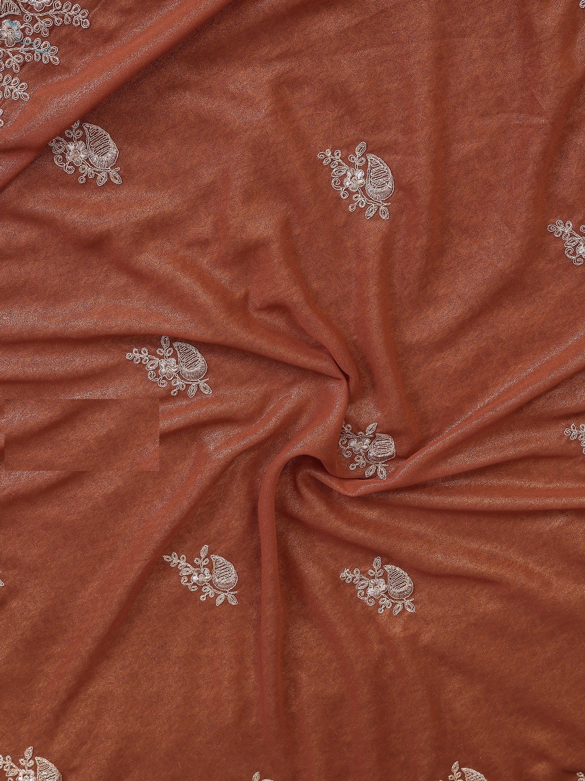 Fantastic Brown Zari Embroidery Georgette Festive Wear Saree With Blouse