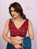 Gorgeous Teal Blue Embroidered Silk Reception Wear Saree With Blouse