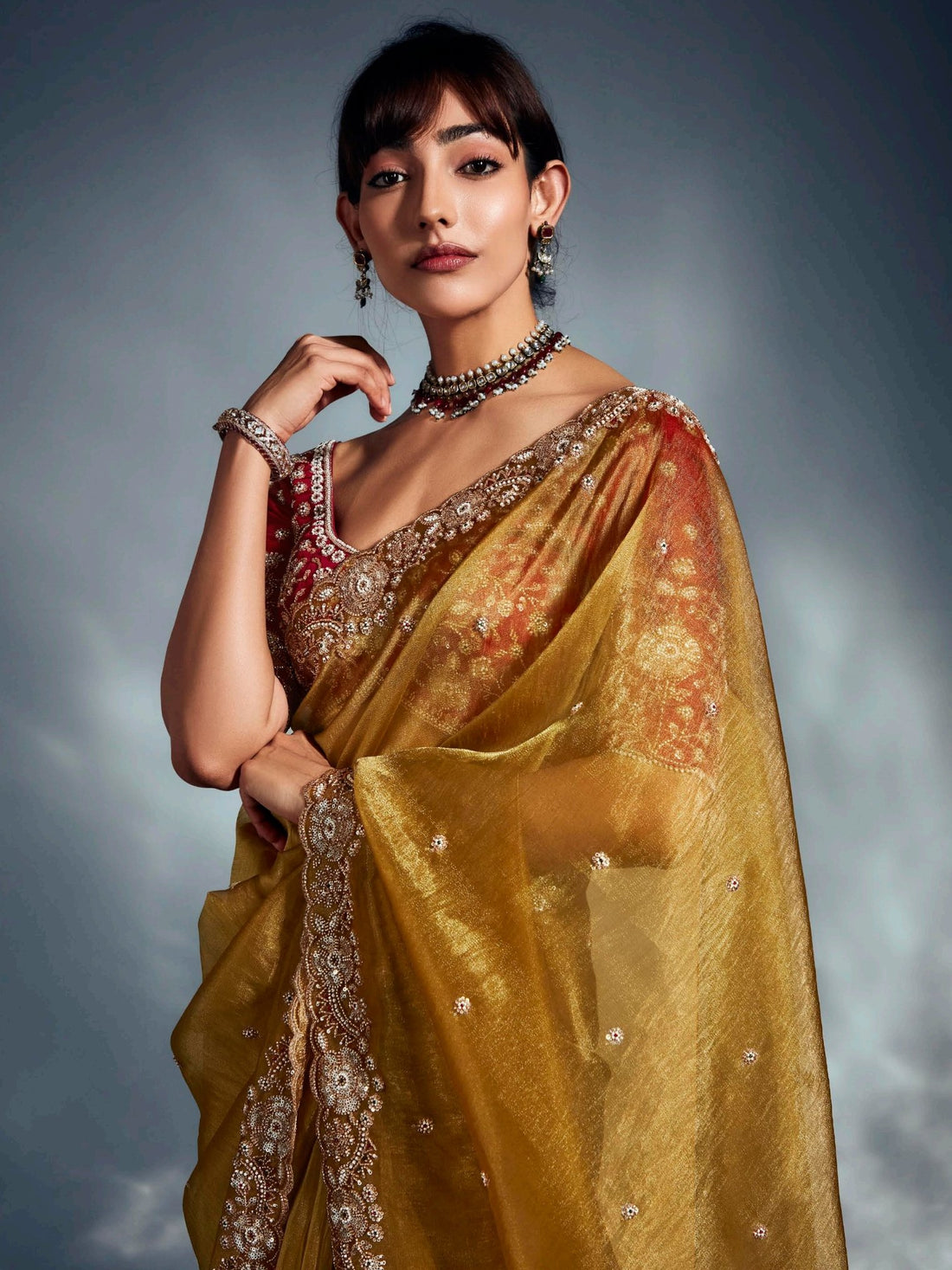Adorable Mustard Yellow Embroidered Organza Haldi Wear Saree With Blouse