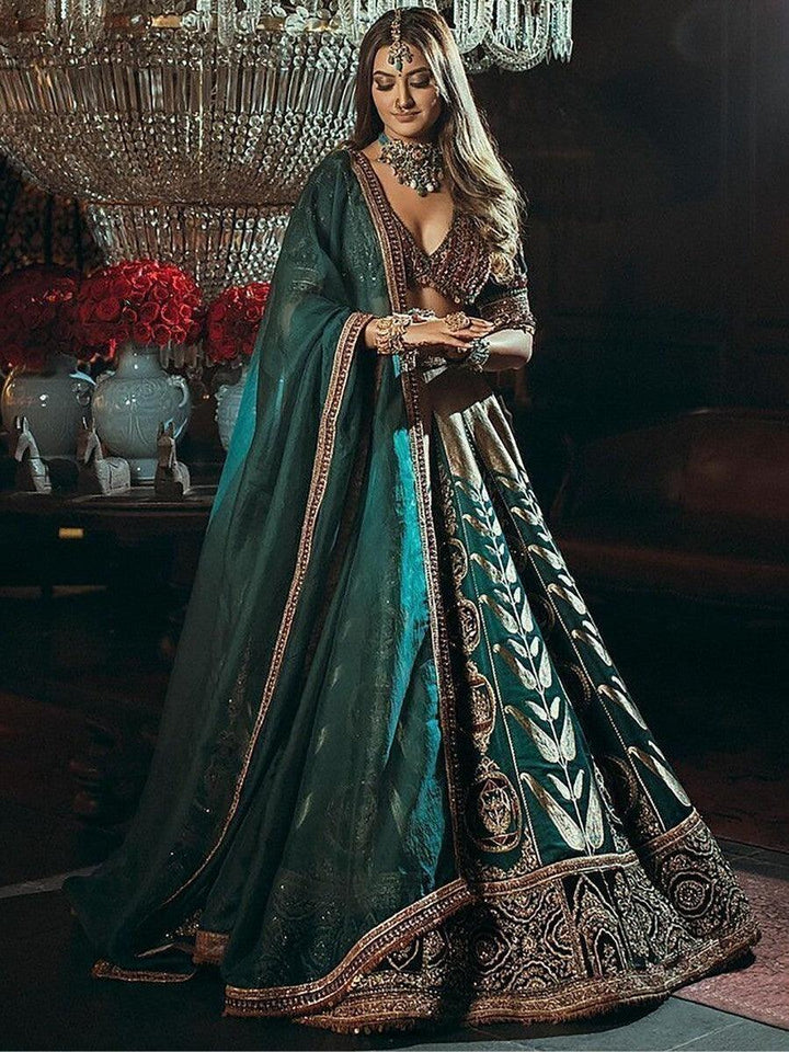 Enchanting Green Thread Work Silk Engagement Wear Lehenga Choli