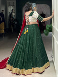 Imposing Green Thread Embroidered Chiffon Navratri Special Lehenga Choli - Zeel Clothing