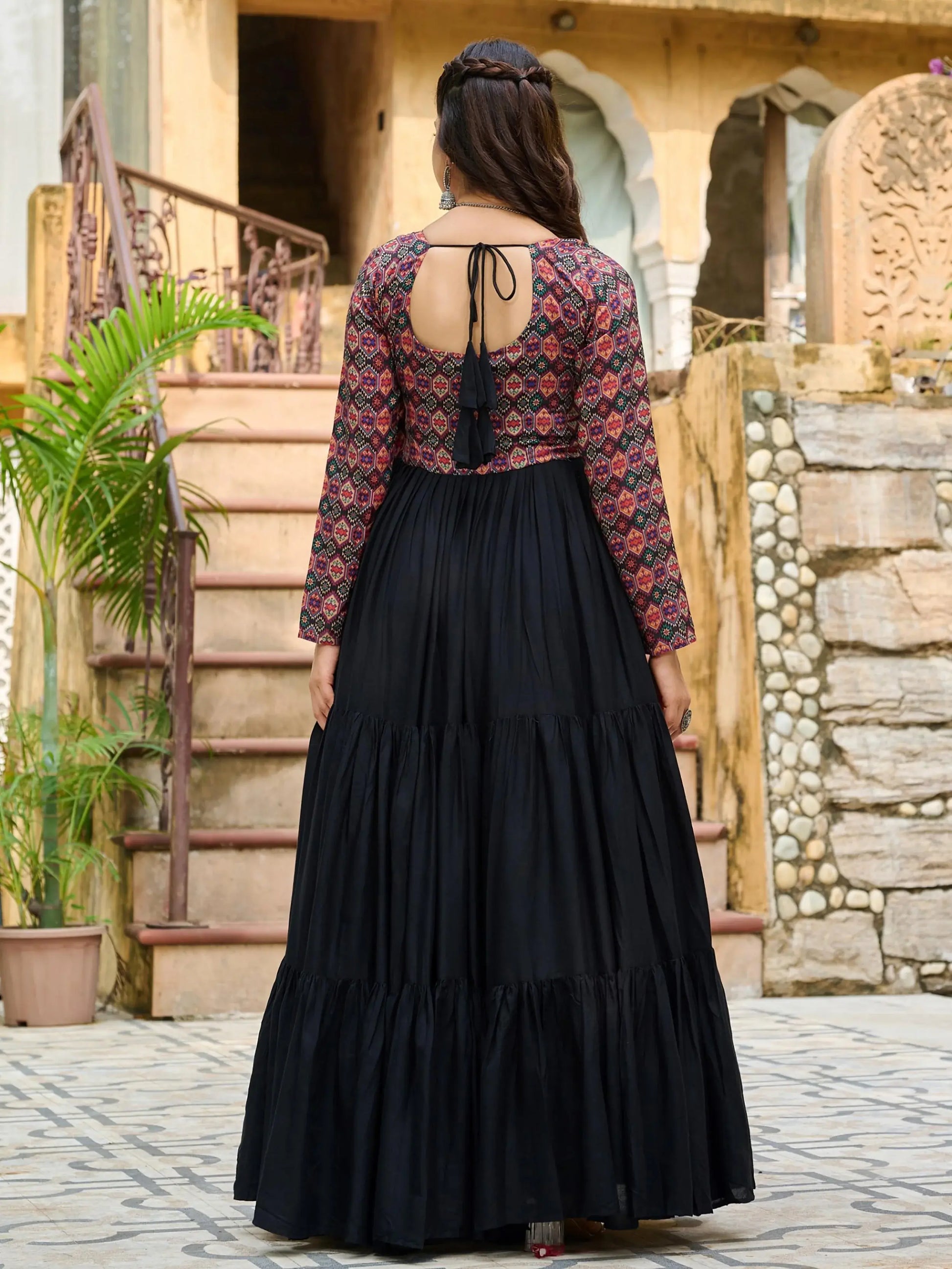 Impressive Black Gamthi Work Rayon Navratri Wear Gown - Zeel Clothing