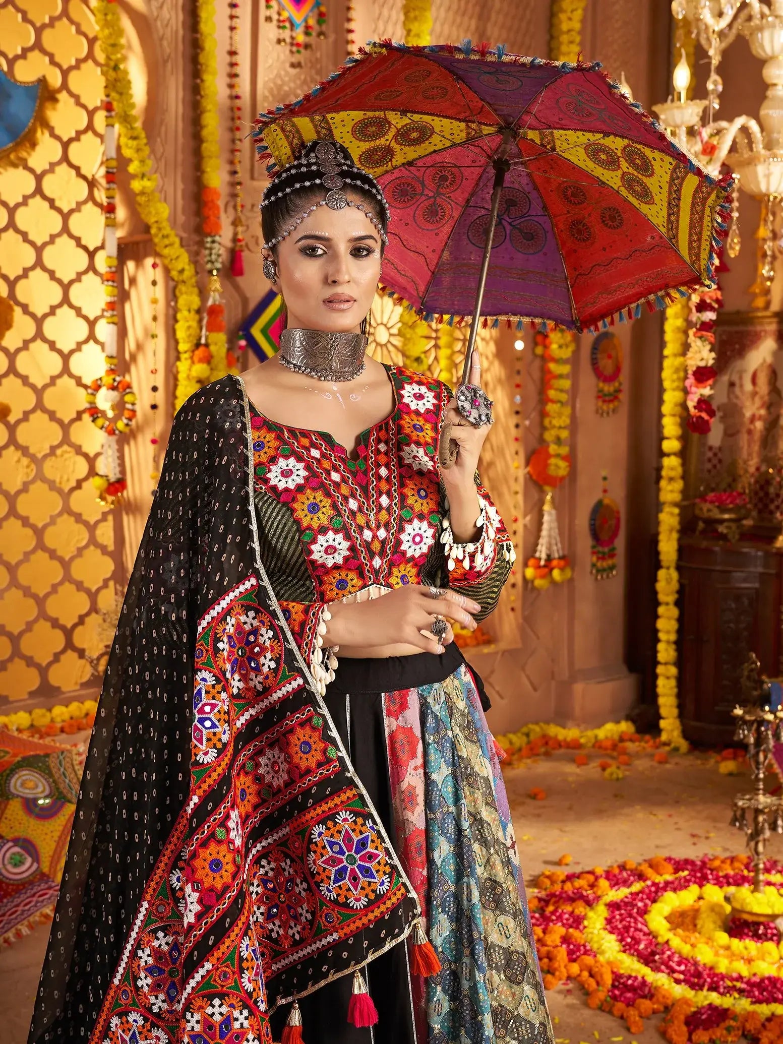 Impressive Black Thread Embroidered Rayon Navratri Special Lehenga With Blouse - Zeel Clothing