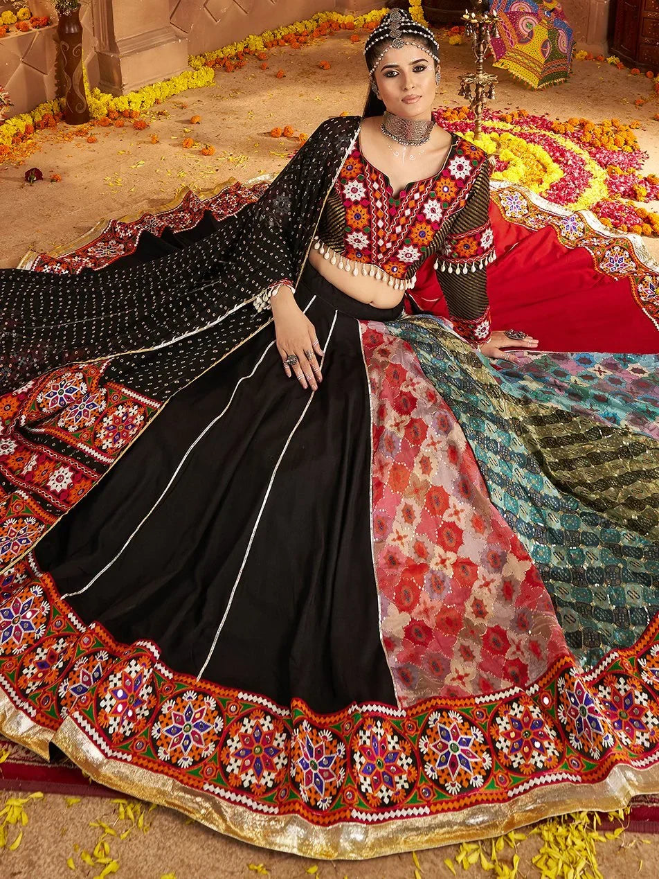 Impressive Black Thread Embroidered Rayon Navratri Special Lehenga With Blouse - Zeel Clothing