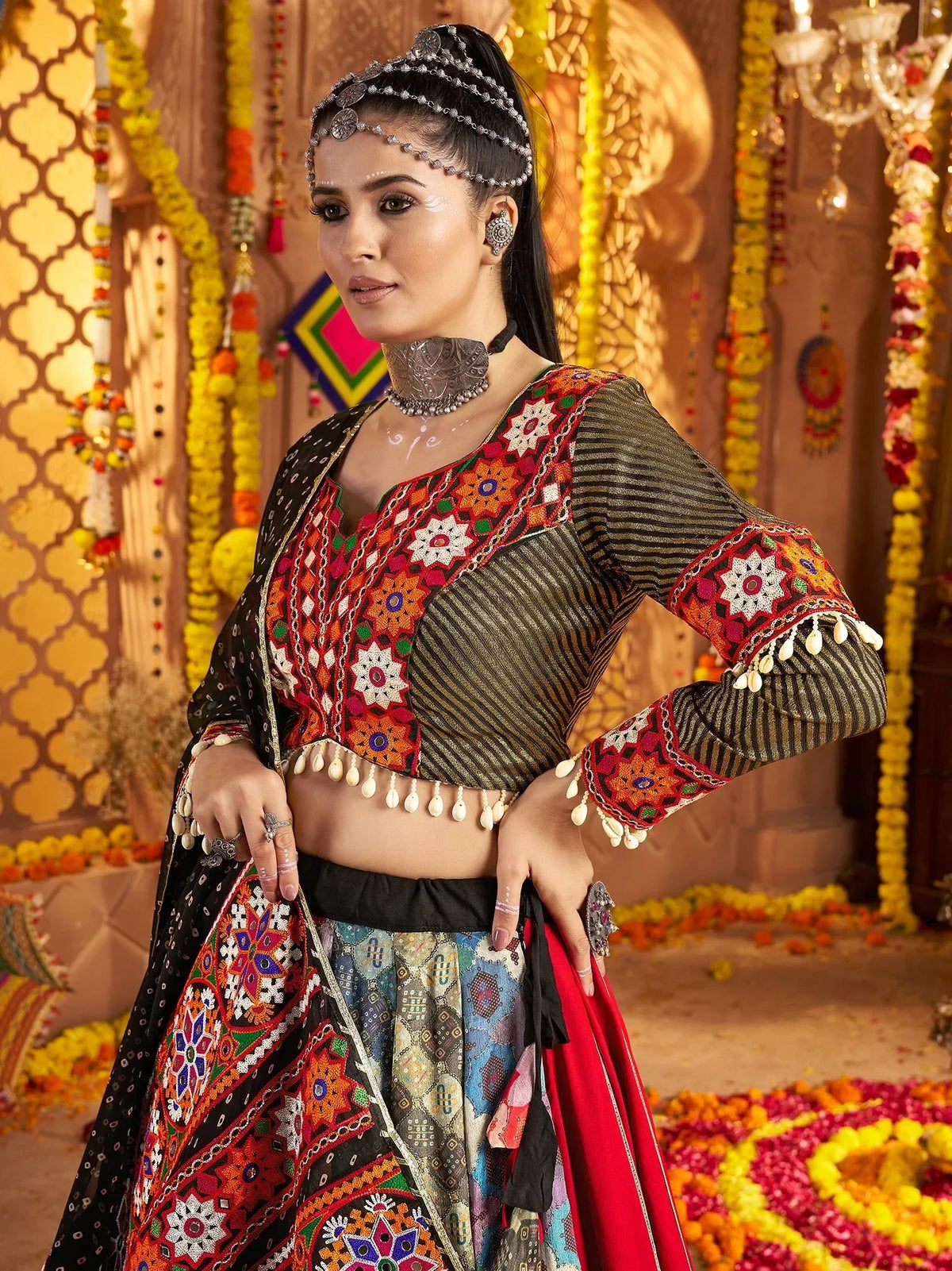 Impressive Black Thread Embroidered Rayon Navratri Special Lehenga With Blouse - Zeel Clothing