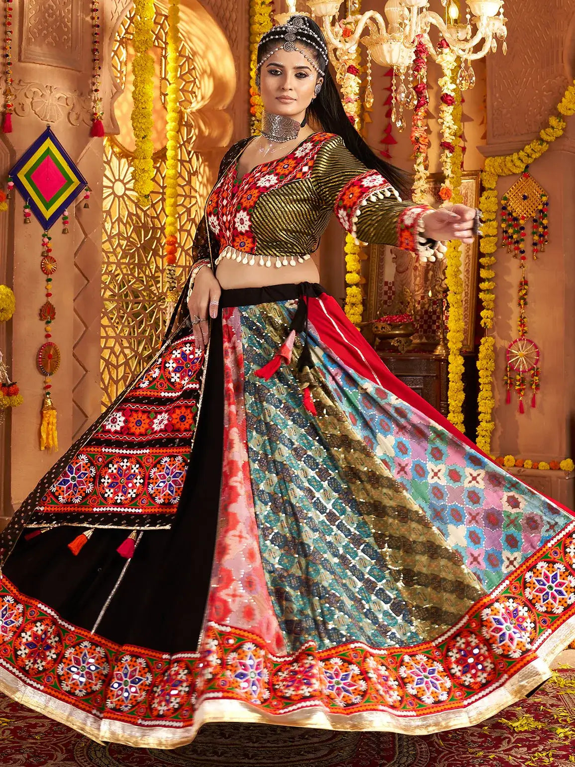 Impressive Black Thread Embroidered Rayon Navratri Special Lehenga With Blouse - Zeel Clothing
