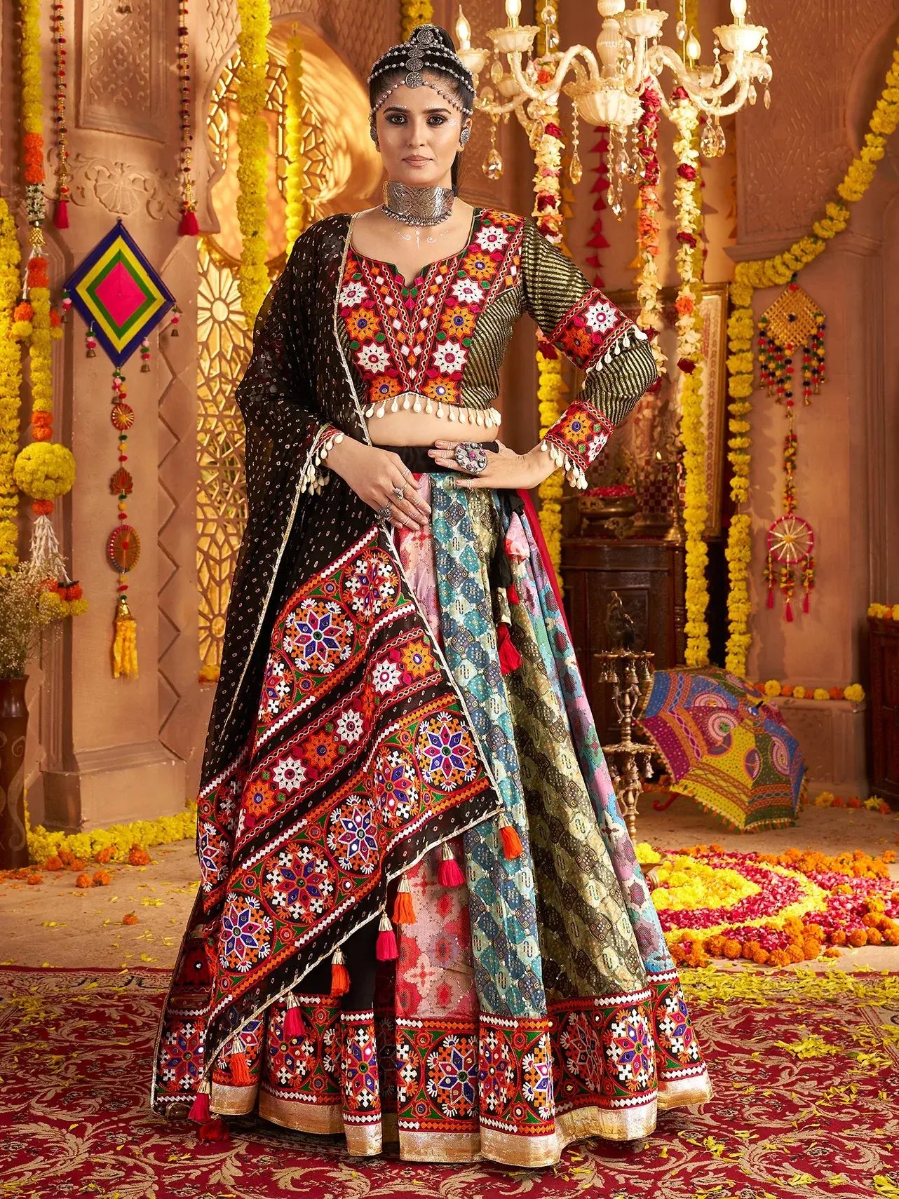Impressive Black Thread Embroidered Rayon Navratri Special Lehenga With Blouse - Zeel Clothing