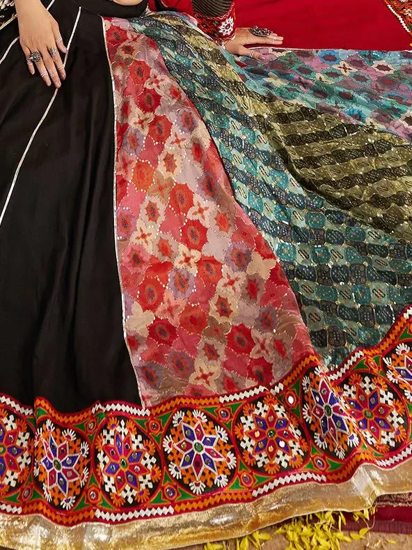 Impressive Black Thread Embroidered Rayon Navratri Special Lehenga With Blouse - Zeel Clothing