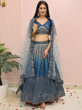 Impressive Blue Sequins Chinon Party Wear Lehenga Choli With Dupatta - Zeel Clothing