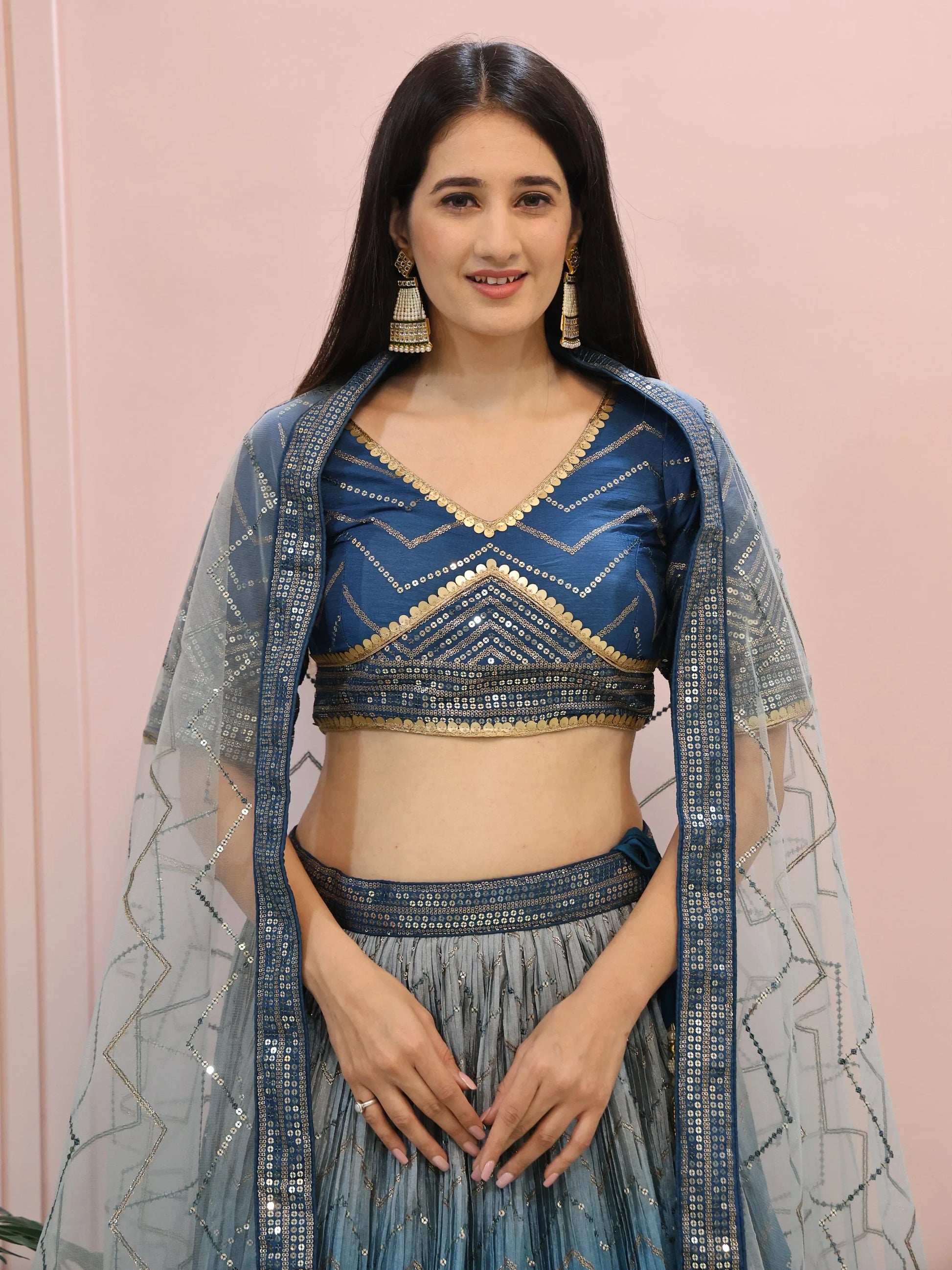 Impressive Blue Sequins Chinon Party Wear Lehenga Choli With Dupatta - Zeel Clothing