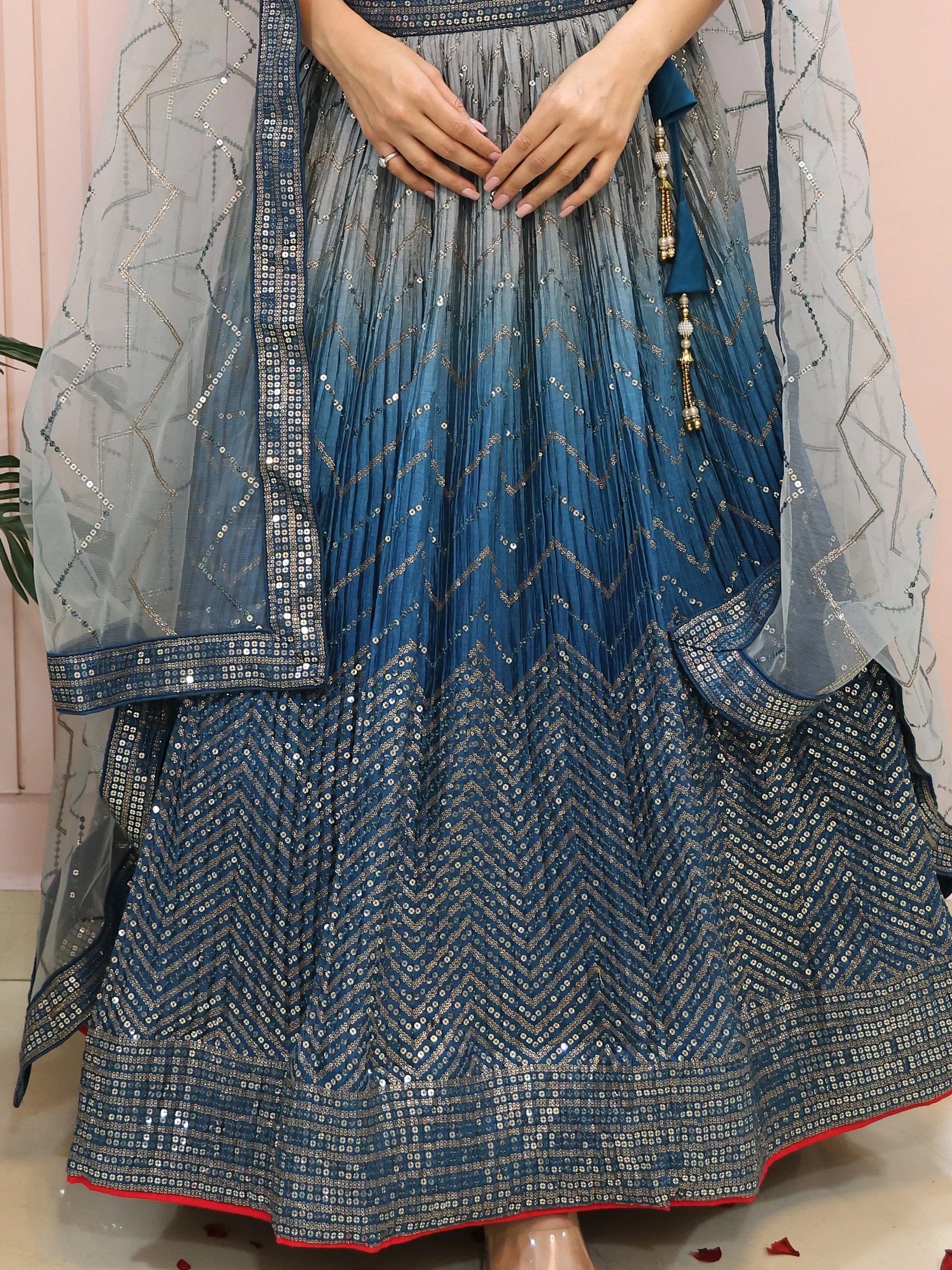 Impressive Blue Sequins Chinon Party Wear Lehenga Choli With Dupatta - Zeel Clothing