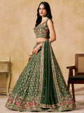 Impressive Dark Green Zari Embroidery Georgette Mehendi Wear Lehenga Choli