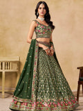 Impressive Dark Green Zari Embroidery Georgette Mehendi Wear Lehenga Choli