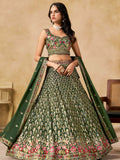 Impressive Dark Green Zari Embroidery Georgette Mehendi Wear Lehenga Choli