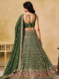 Impressive Dark Green Zari Embroidery Georgette Mehendi Wear Lehenga Choli