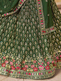 Impressive Dark Green Zari Embroidery Georgette Mehendi Wear Lehenga Choli