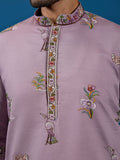 Impressive Dusty Pink Thread Embroidered Viscose Silk Event Wear Men Kurta And Pant