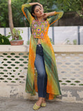Impressive Green Bandhani Print Georgette Navratri Special Front Slit Kurti - Zeel Clothing