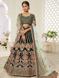 Impressive Green Embroidered Velvet Wedding Wear Lehenga Choli - Zeel Clothing