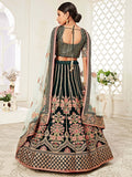 Impressive Green Embroidered Velvet Wedding Wear Lehenga Choli - Zeel Clothing