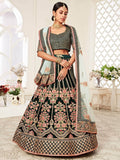 Impressive Green Embroidered Velvet Wedding Wear Lehenga Choli - Zeel Clothing