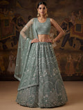 Impressive Green Sequin Work Net Reception Wear Lehenga With Dupatta