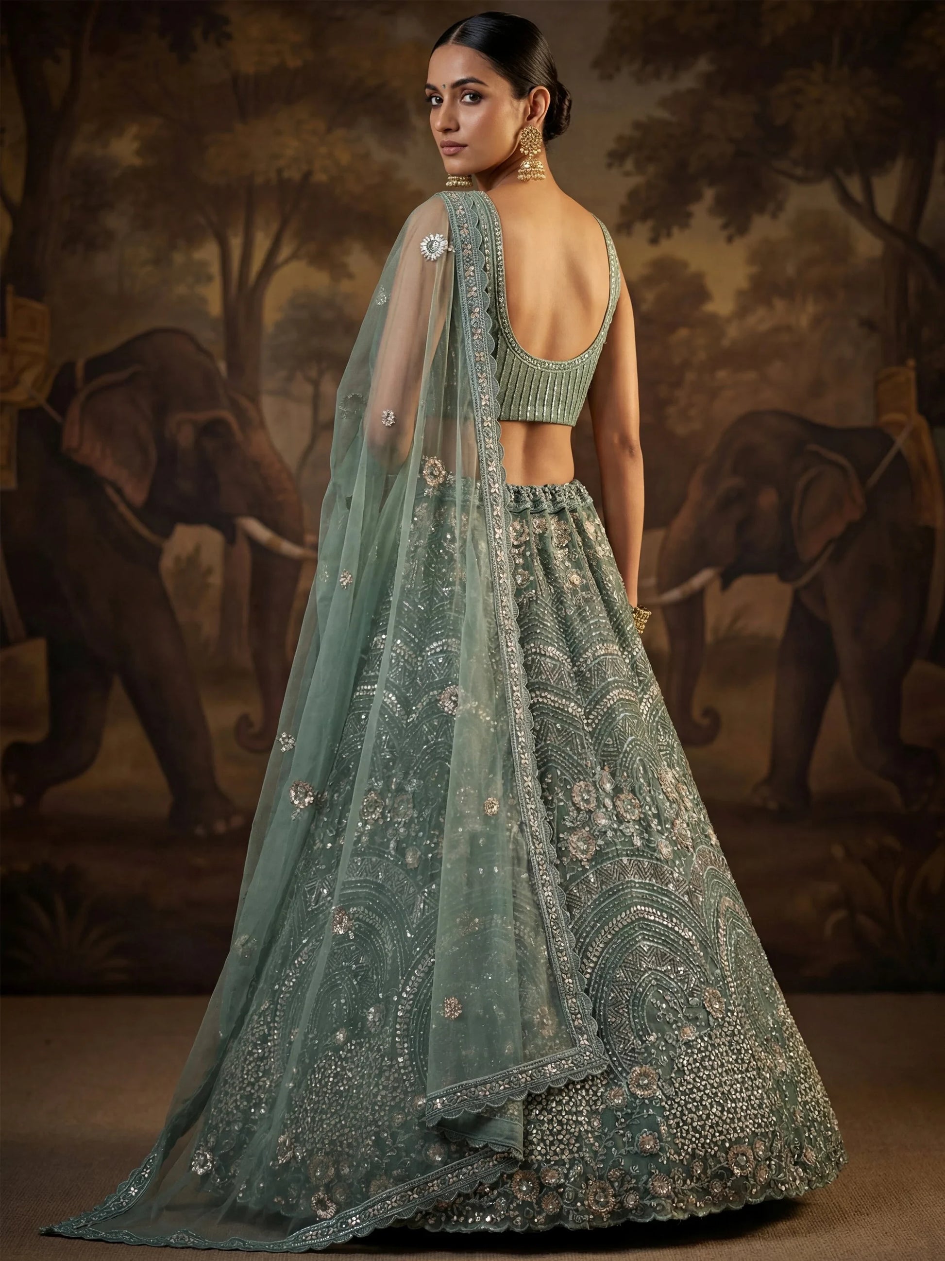 Impressive Green Sequin Work Net Reception Wear Lehenga With Dupatta