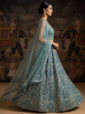 Impressive Green Sequin Work Net Reception Wear Lehenga With Dupatta
