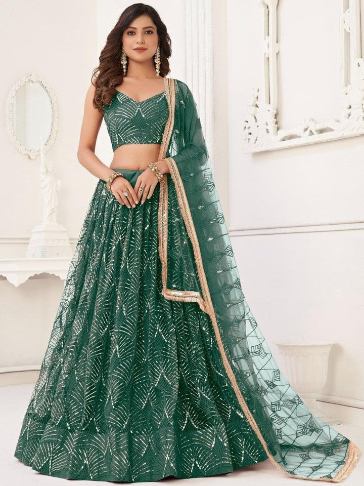 Impressive Green Sequins Net Traditional Lehenga Choli With Dupatta