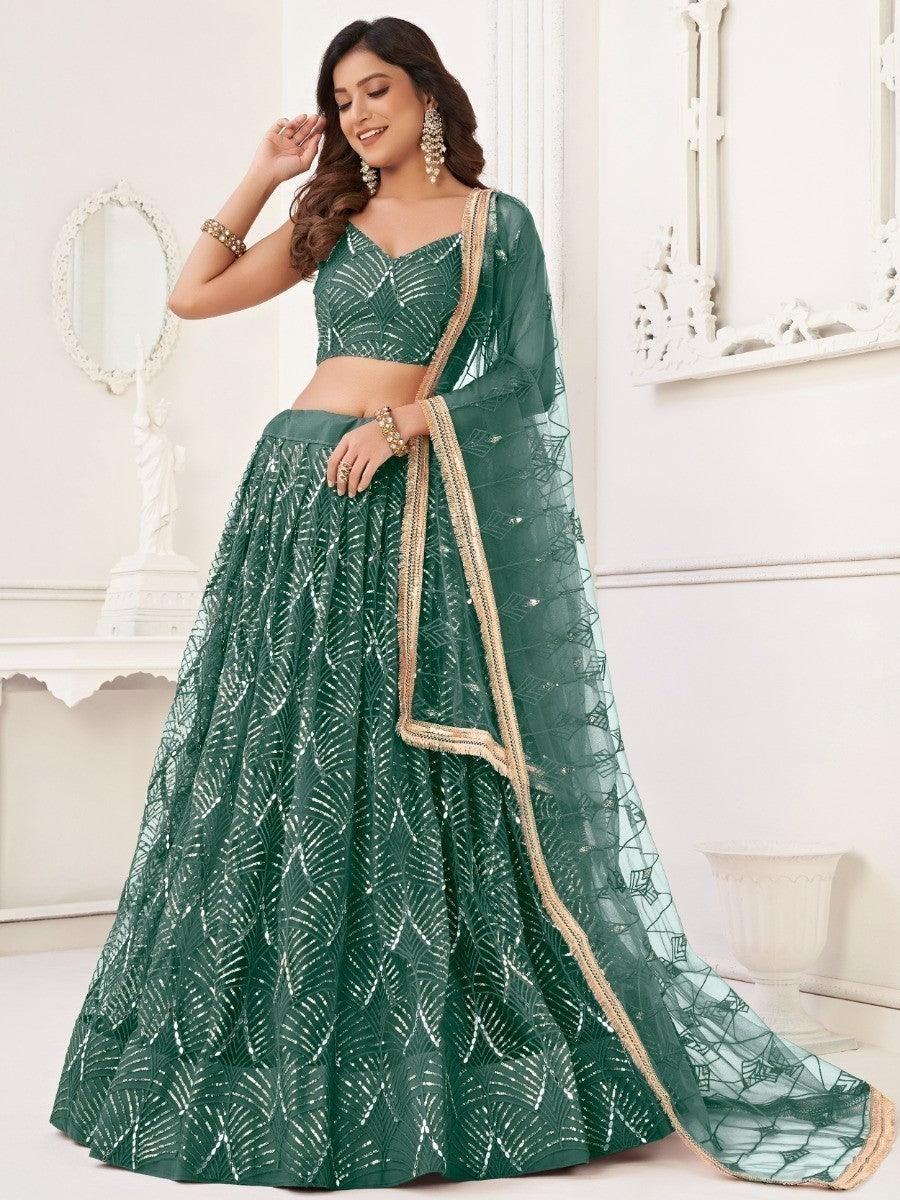 Impressive Green Sequins Net Traditional Lehenga Choli With Dupatta