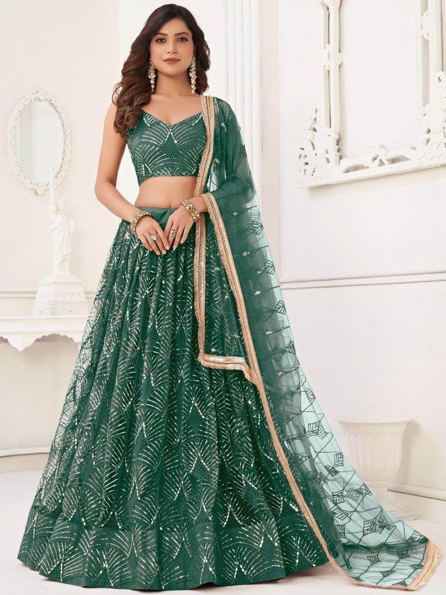 Impressive Green Sequins Net Traditional Lehenga Choli With Dupatta - Zeel Clothing