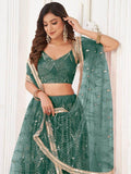 Impressive Green Sequins Net Traditional Lehenga Choli With Dupatta - Zeel Clothing