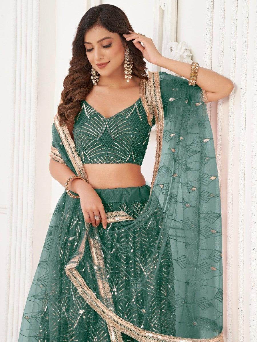 Impressive Green Sequins Net Traditional Lehenga Choli With Dupatta - Zeel Clothing