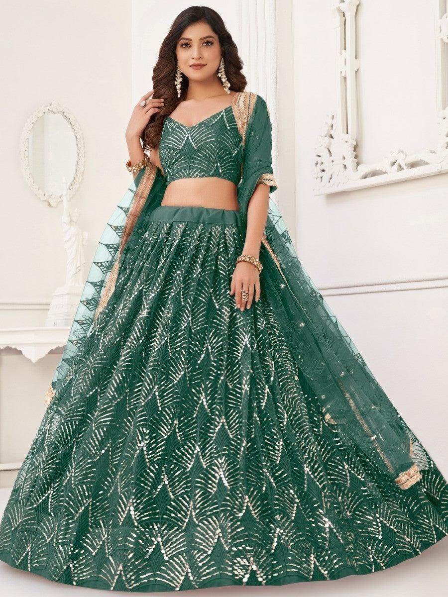 Impressive Green Sequins Net Traditional Lehenga Choli With Dupatta - Zeel Clothing