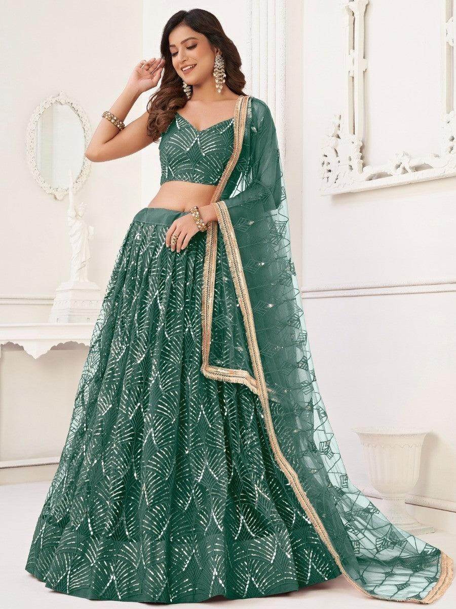 Impressive Green Sequins Net Traditional Lehenga Choli With Dupatta - Zeel Clothing