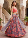 Impressive Grey Floral Embroidered Net Event Wear Lehenga Choli With Dupatta